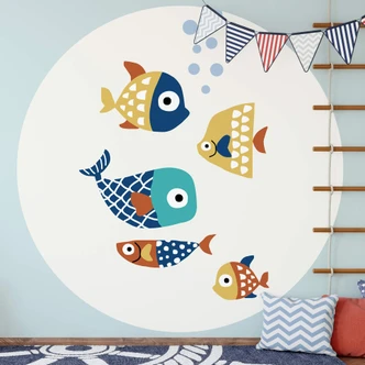 Fototapet - Rund Kubistika - Farverige fisk - vliesetapet/selvklæbende non-woven tapet Fototapet - Rund Kubistika - Farverige fisk - vliesetapet/selvklæbende non-woven tapet