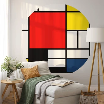 Round wall mural Mondriaan - Red, Yellow, Blue and Black - non self-adhesive/self-adhesive wallpapers 