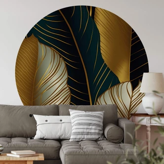 Fototapete Goldfarbene Palmenblätter Abstrakt - Rund - Selbstklebend/Vlies 