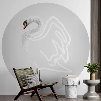 Behangcirkel Zwaan illustratie - Roberg - vliesbehang/zelfklevend vliesbehang 