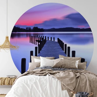 Round wall mural Sunset at the Lake - non self-adhesive/self-adhesive wallpapers 