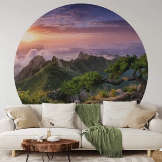 Fototapete Seo - Grüne Berglandschaft - Rund - Selbstklebend/Vlies 
