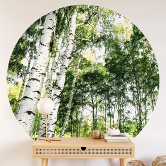 Round wall mural Sunshine Forest - non self-adhesive/self-adhesive wallpapers 