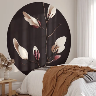 Noble magnolia blomma tapet - blommig fototapet rund - Treechild - non-woven tapet/självhäftande non-woven tapet 