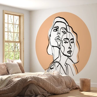 Round wall mural Line Art Portrait of two women - Treechild - non self-adhesive/self-adhesive wallpapers Round wall mural Line Art Portrait of two women - Treechild - non self-adhesive/self-adhesive wallpapers