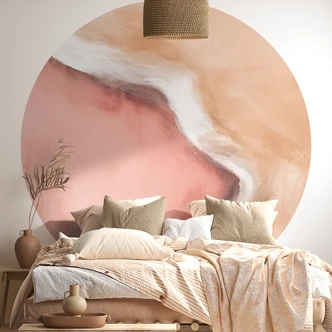 Persikofärgad vågfototapet - Treechild - Rund - non-woven tapet/självhäftande non-woven tapet 