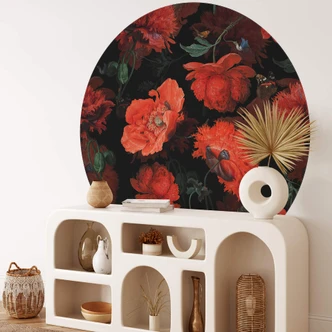 Fotomurale tondo UN Designs - Fiori rossi - carta da parati in tessuto non tessuto/carta da parati in tessuto non tessuto autoadesiva 