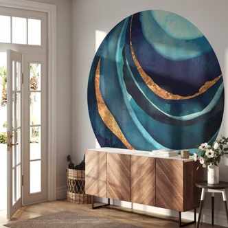 Behangcirkel SpaceFrog Designs - Abstract Blauw en Goud - vliesbehang/zelfklevend vliesbehang 