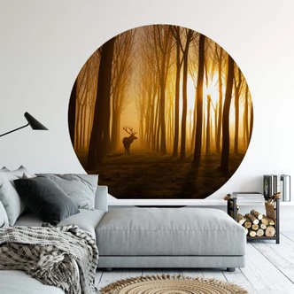 Round wall mural Norim - Deer in the Woods - non self-adhesive/self-adhesive wallpapers Round wall mural Norim - Deer in the Woods - non self-adhesive/self-adhesive wallpapers
