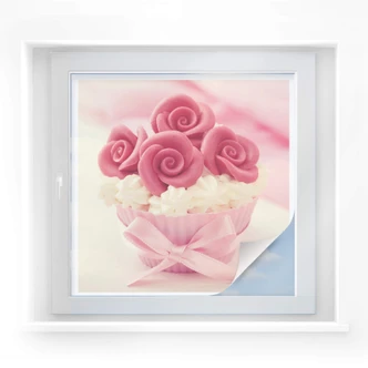 Window foil Roses on Cupcake – square 
