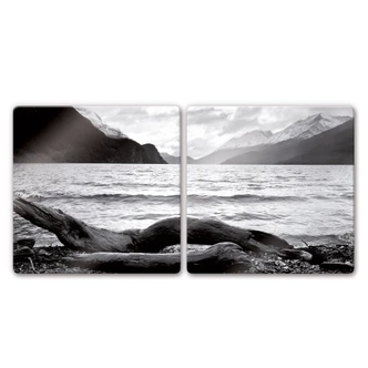 Tableau en verre - Rondin et lac (2 parties) 