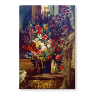 Glasbild Delacroix - Vase mit Blumen auf einer Konsole 
