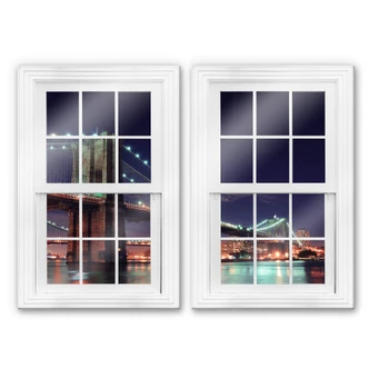 Trompe L'oeil op glas - Manhattan Bridge at Night  
