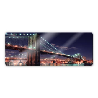 Manhattan Bridge at Night 2 Glass art - Panorama 