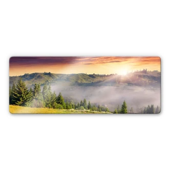 Glasbild Bergtal im Nebel - Panorama 