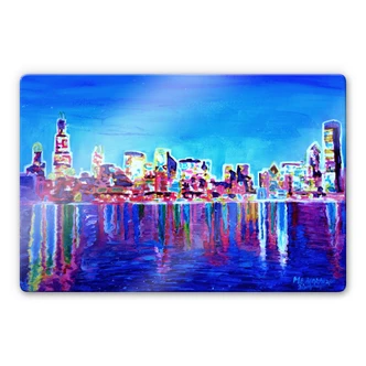 Tableau en verre - Bleichner - Chicago dans des lueurs fluorescentes Tableau en verre - Bleichner - Chicago dans des lueurs fluorescentes