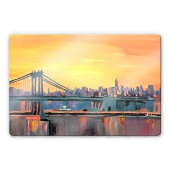 Tableau en verre - Bleichner - Blue Manhattan Skyline with Bridge and Vanilla Sky Tableau en verre - Bleichner - Blue Manhattan Skyline with Bridge and Vanilla Sky