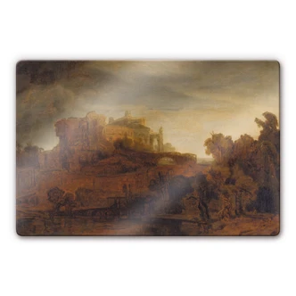 Tableau en verre - Rembrandt - Paysage avec château Tableau en verre - Rembrandt - Paysage avec château