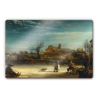 Tableau en verre - Rembrandt - Paysage d'hiver 