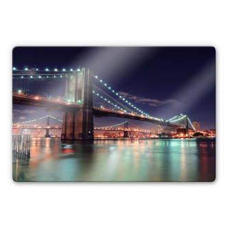 Manhattan Bridge at Night 2 Glass art 