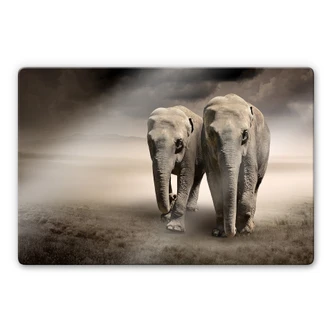 Tableau en verre - Eléphants 