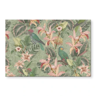 Glasbild Dschungel mit Papageien Grün - Bloomery Decor 