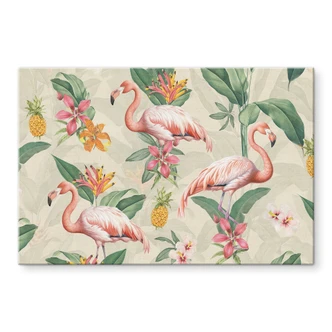 Glasbild Flamingo und tropische Blätter - Bloomery Decor 