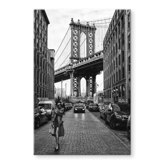 Glasbild Bolton - Stilvoll in Manhattan mit ikonischer Brooklyn Bridge 