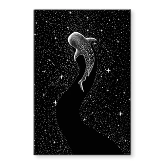 Tableau en verre Le requin-baleine dans l'océan des étoiles - Cakir 