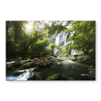 Glasbild Wasserfall im Wald - Naturlandschaft - Foto 