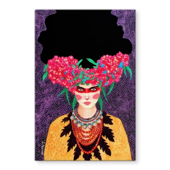 Glasbild Frau mit Blütenkranz und Stärke - Hülya 