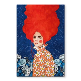 Tableau en verre Femme aux cheveux roux et aux fleurs - Hülya 