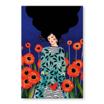 Tableau en verre Portrait dans un champ de coquelicots - Hülya 