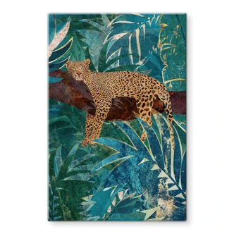 Tableau en verre Léopard dans la jungle émeraude - Manovski 