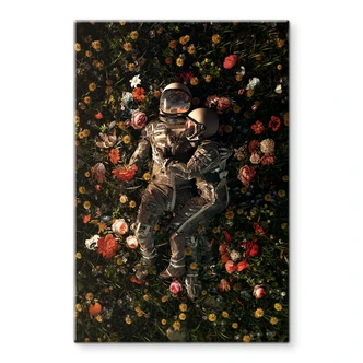 Glasschilderij Astronauten op een bloemenweide - Nicebleed 