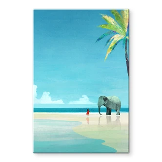 Tableau sur verre Plage des éléphants en Inde - Rivers 