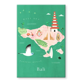 Tableau sur verre Carte de Bali - Rivers 
