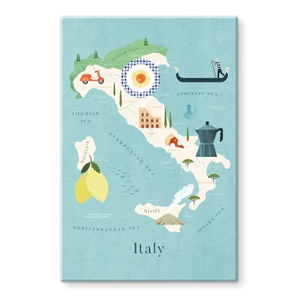 Glasbild Karte von Italien - Rivers 