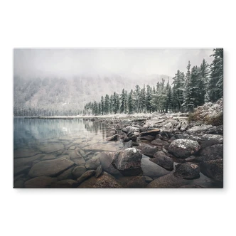 Tableau en verre Forêt d'hiver au bord du lac - Rostovskiy 