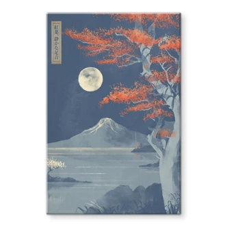 Tableau en verre Pleine lune sur le sommet du Fuji-san | Paysage japonais - Roze 