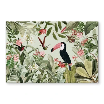 Tableau sur verre Toucan dans une jungle paradisiaque - UN Designs 
