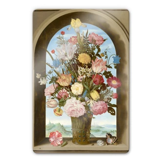 Glasbild Bosschaert - Blumenvase in einer Fensternische 