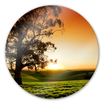 Glasbild Sonnenuntergang über den Hügeln - rund Glasbild Sonnenuntergang über den Hügeln - rund