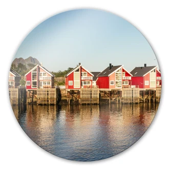 Glasbild Ferienhäuser am Meer - rund Glasbild Ferienhäuser am Meer - rund