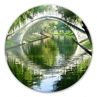 Glasbild Brücke am Fluss - rund 