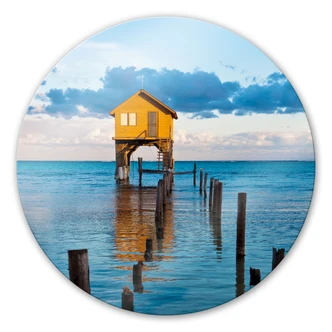 Glasbild Haus auf dem Meer - rund 