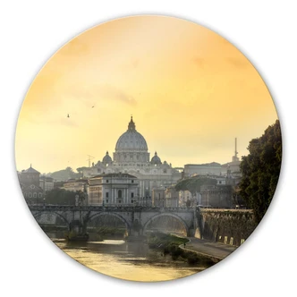 Glasbild Engelsbrücke mit Petersdom - rund Glasbild Engelsbrücke mit Petersdom - rund