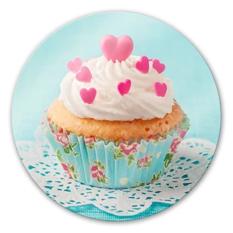 Glasbild Hearts on Cupcake - rund 