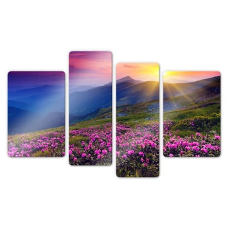 Glasschilderijen Zonsondergang in de Bergen (4-delig) 