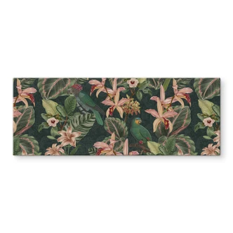 Glasbild Dschungel mit Papageien Nachtgrün - Bloomery Decor - Panorama 